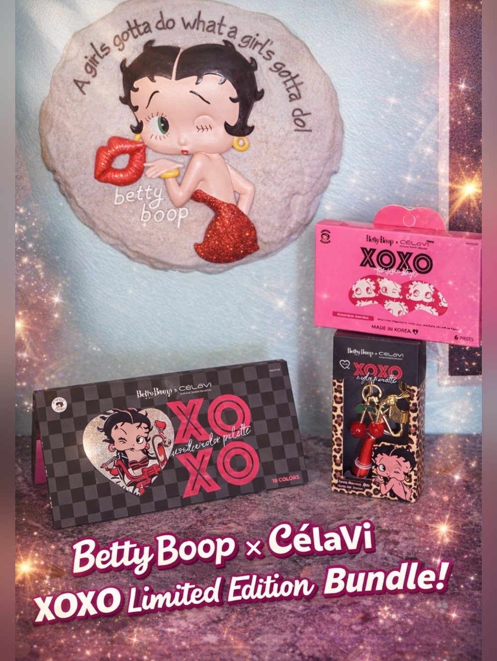 Betty Boop × CélaVi XOXO Bundle – Eyeshadow Palette, Eyelash Curler & Nose Strip - Picture 1 of 6